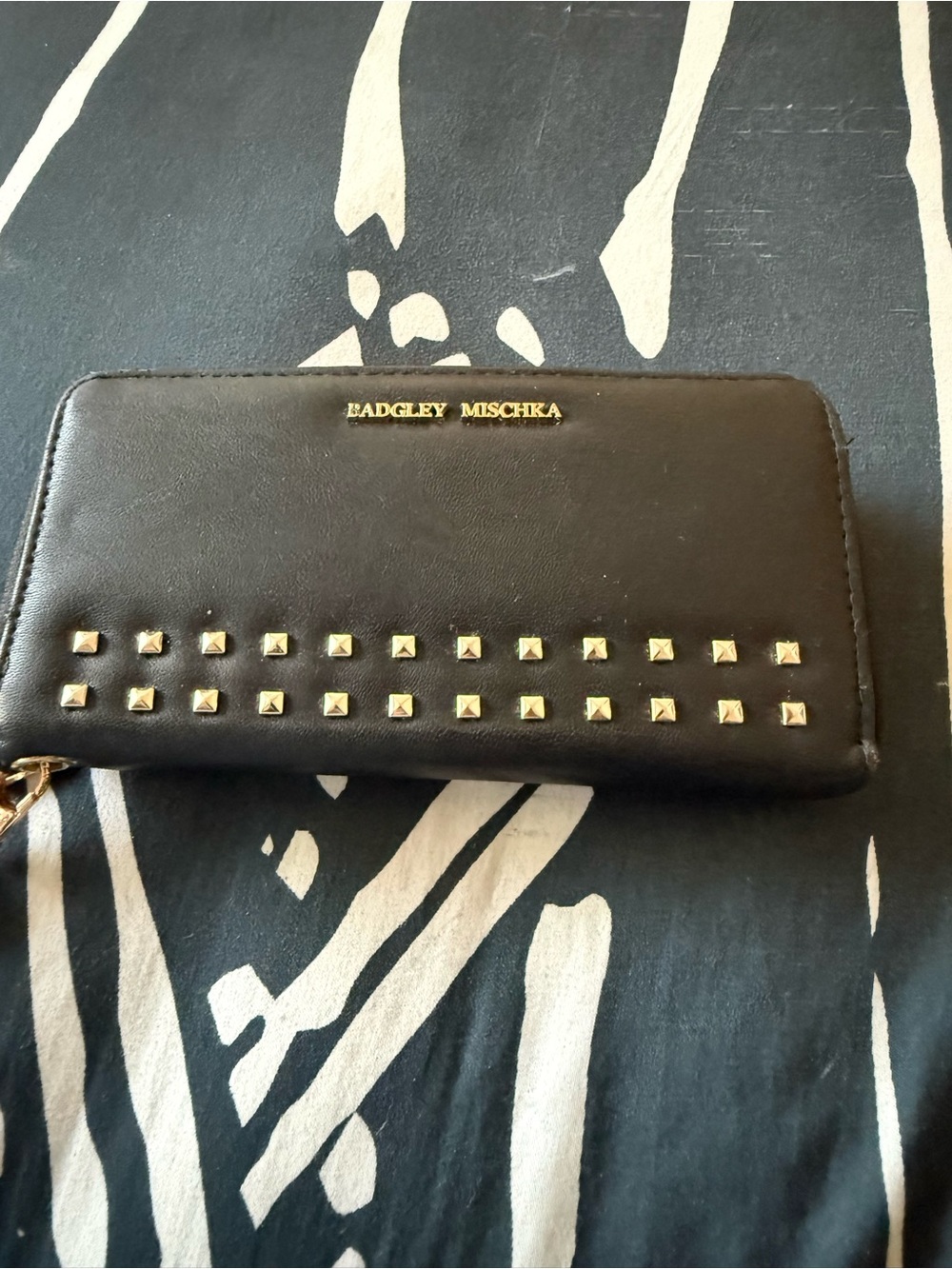 Badgley Mischka Black Wallet with Gold Stud Accents